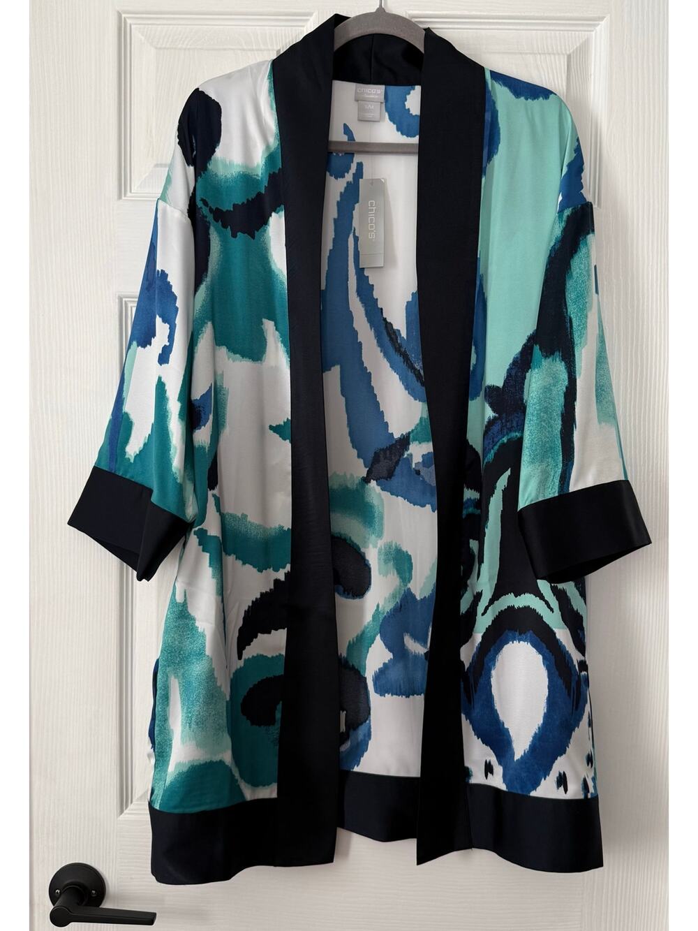 Chico's Travelers New Women's Scroll Print Kimono Jacket Agate Size S/M